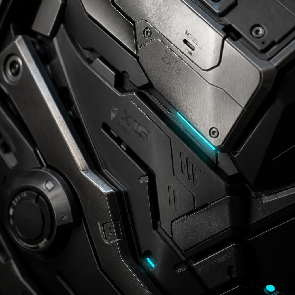 Macro shot of a customized painted futuristic armor plate